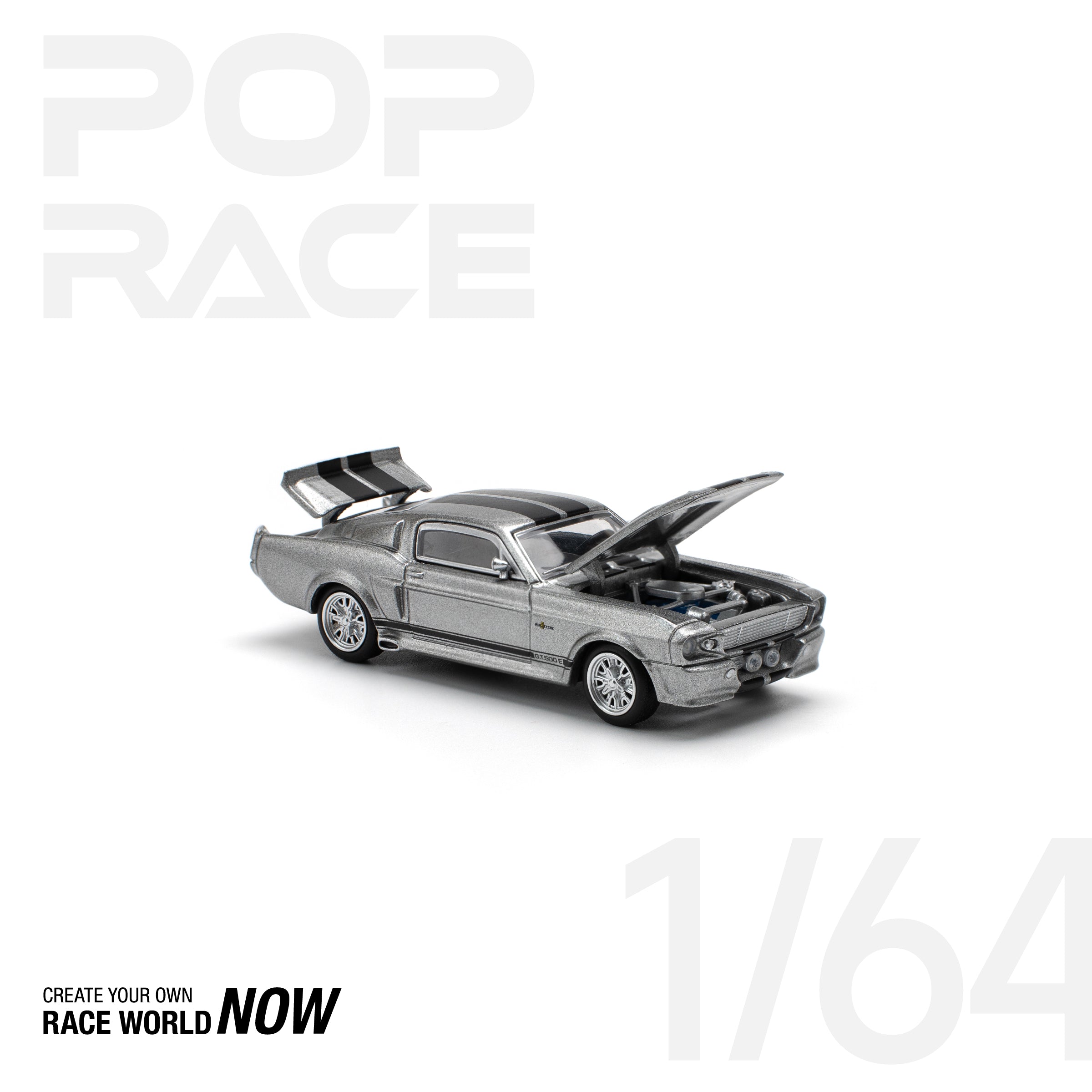 POPRACE 1:64 1967 SHELBY MUSTANG GT500 GREY/BLACK