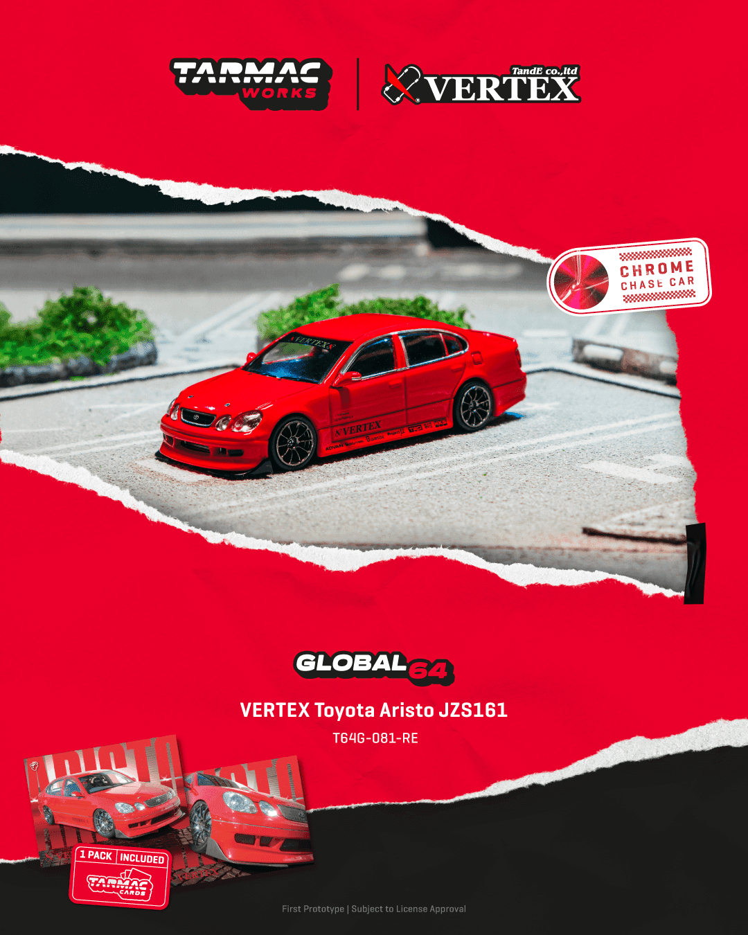 Tarmac Works 1:64 VERTEX Toyota Aristo JZS161 – Red - WITH CARDS – 1:64 diecast car – photo 1