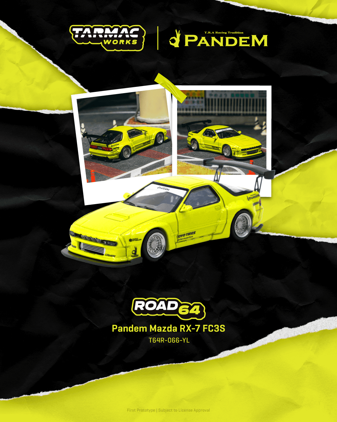 Tarmac Works 1:64 Pandem Mazda RX-7 FC3S Yellow – 1:64 diecast car