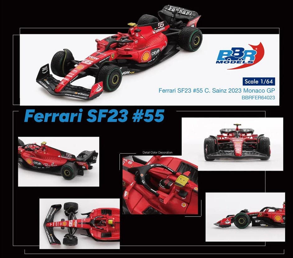 BBR Models Ferrari SF23 #55 C Sainz 2023 Monaco GP – 1:64 diecast car