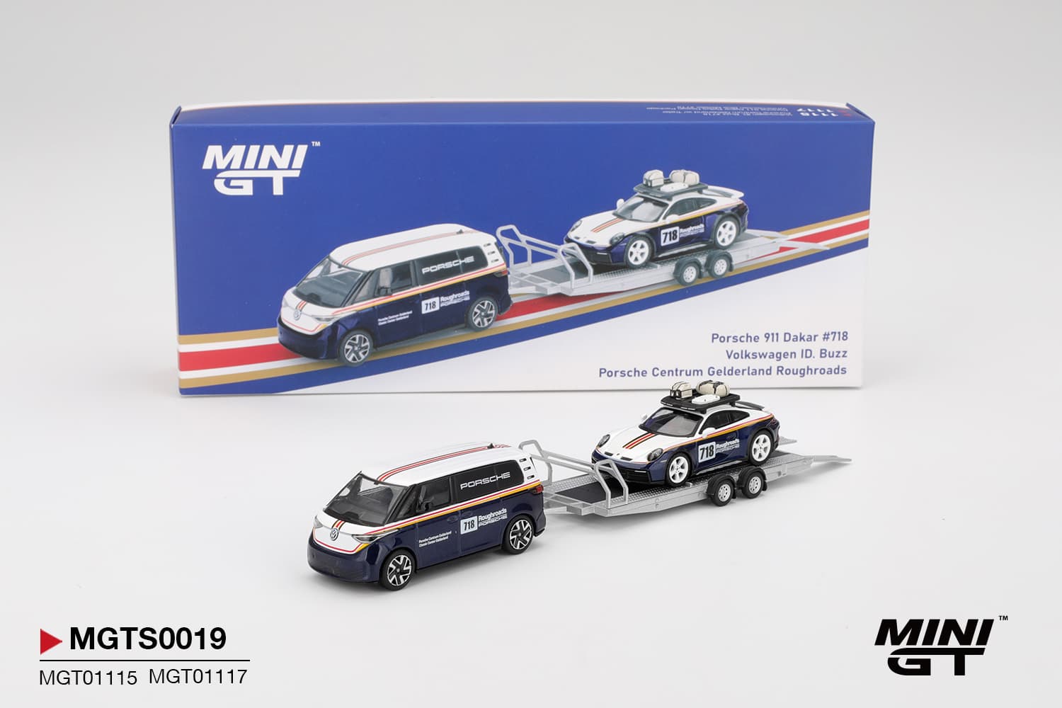 Porsche 911 Dakar #718 / Volkswagen ID. Buzz Porsche Centrum Gelderland Roughroads Set – 1:64 Mini GT diecast car