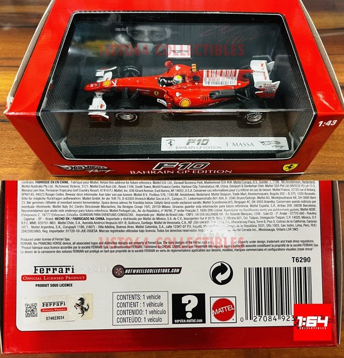 Hot Wheels Elite Ferrari F10 F.massa Bahrain Gp Edition T6290