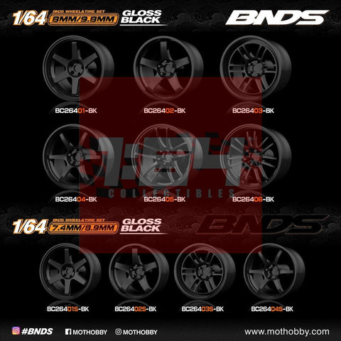 1/64 ABS Plastic Wheel & Tire Set – BNDS | Gloss Black - 1ISTO64