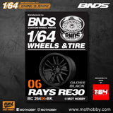 1/64 ABS Plastic Wheel & Tire Set – BNDS | Gloss Black - 1ISTO64