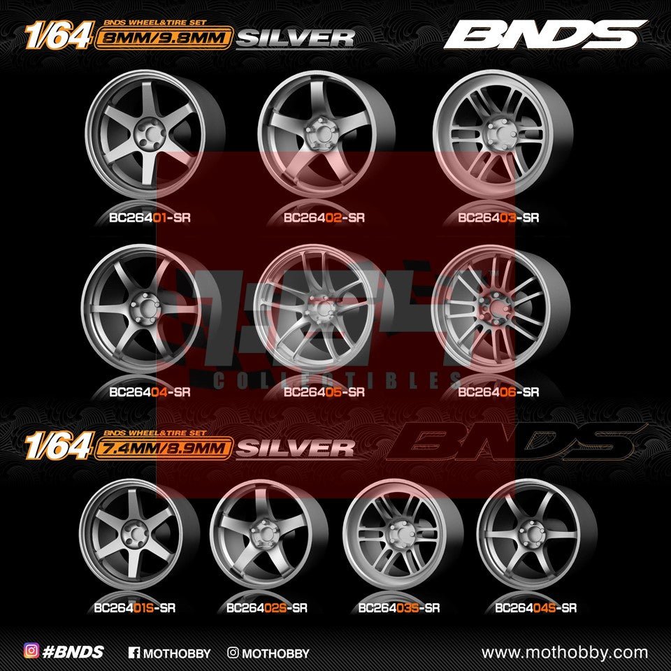 1/64 ABS Plastic Wheel & Tire Set– BNDS | Silver - 1ISTO64