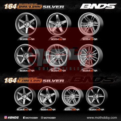 1/64 ABS Plastic Wheel & Tire Set– BNDS | Silver - 1ISTO64