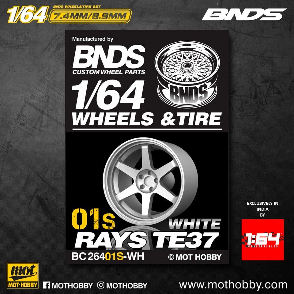 1/64 ABS Plastic Wheel & Tire Set – BNDS | White - 1ISTO64