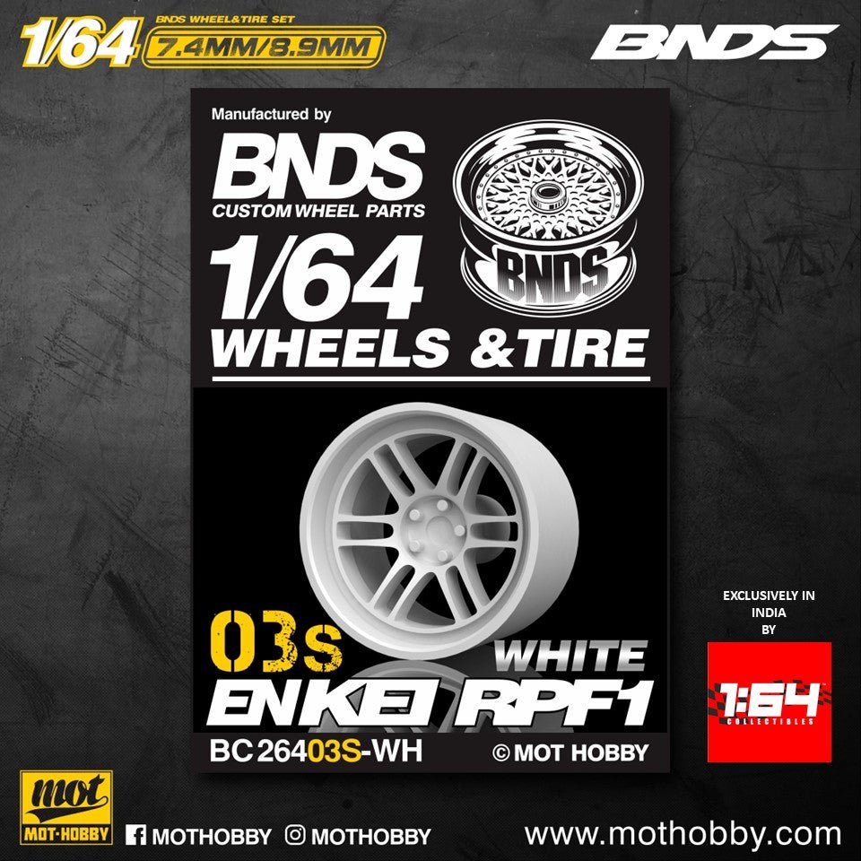 1/64 ABS Plastic Wheel & Tire Set – BNDS | White - 1ISTO64