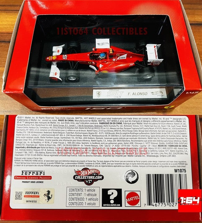 Hot Wheels Elite Ferrari 150 Italia Fernando Alonso 2011 1/43 W1075
