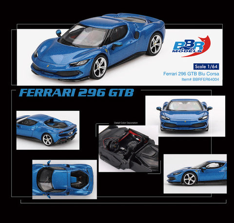 BBR Model 1:64 Ferrari 296 GTB Blu Corsa