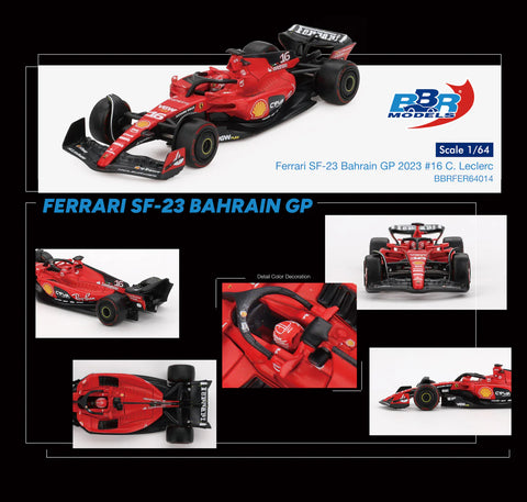 BBR Model 1:64 Ferrari SF23 #16 C. Leclerc 2023 Bahrain GP