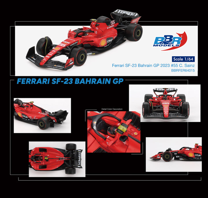 BBR Model 1:64 Ferrari SF23 #55 C. Sainz 2023 Bahrain GP