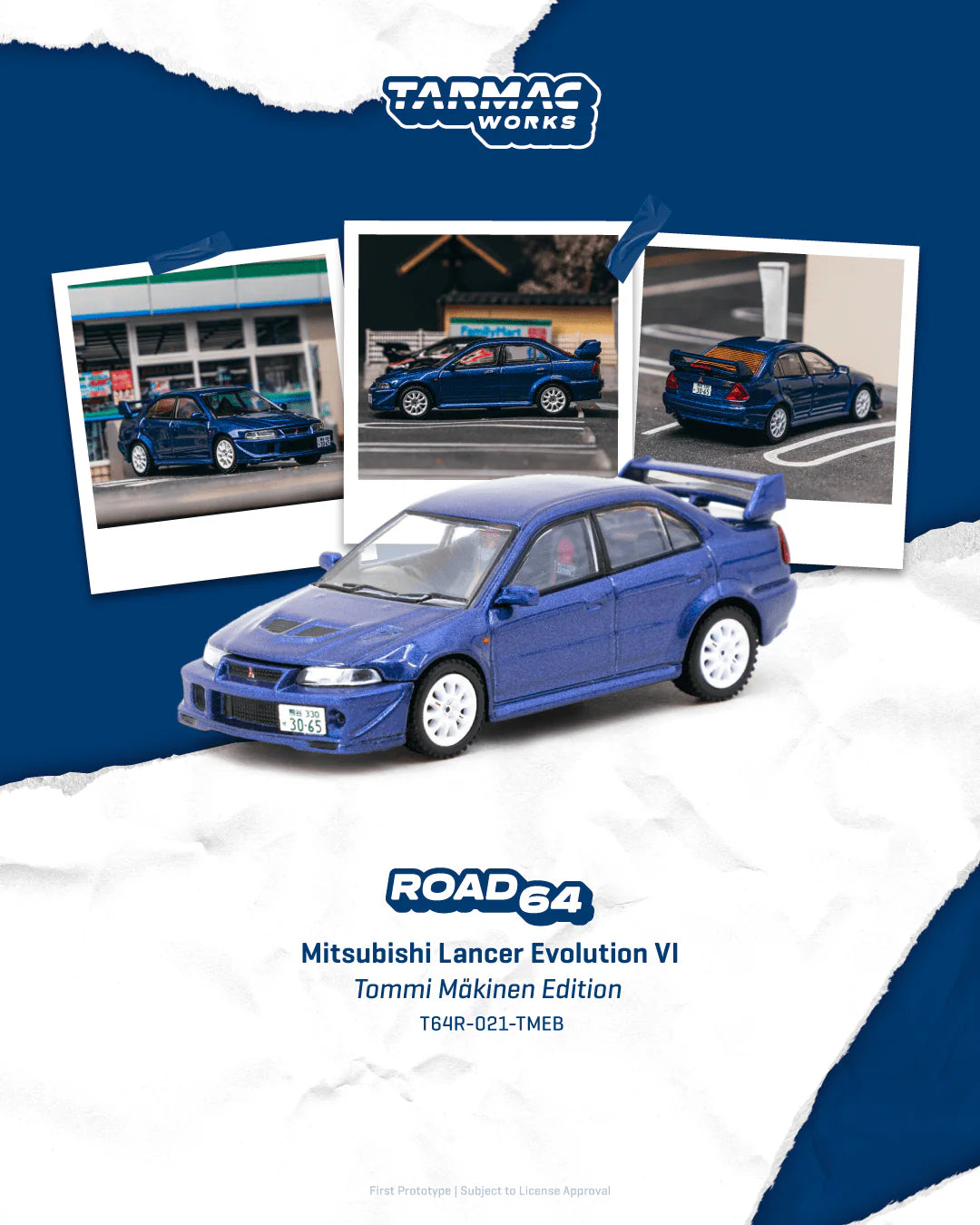 Tarmac Works 1:64 Mitsubishi Lancer Evolution VI Tommi Mäkinen Edition Blue