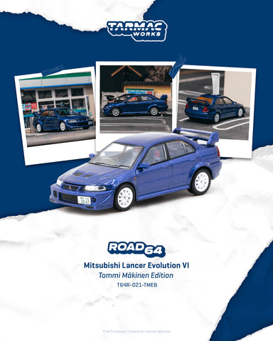 Tarmac Works 1:64 Mitsubishi Lancer Evolution VI Tommi Mäkinen Edition Blue