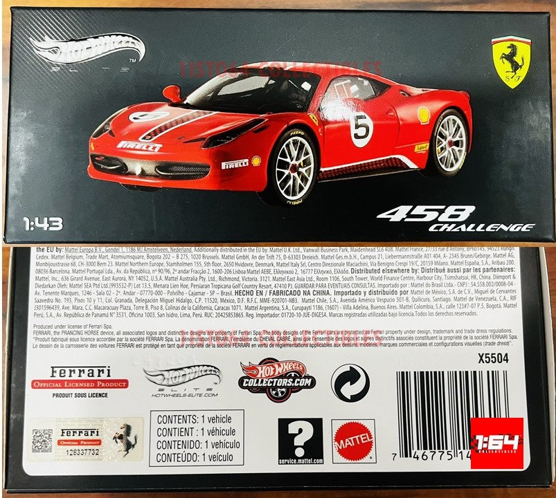 Hot Wheels Elite Ferrari 458 Challenge #3 1/43 Diecast