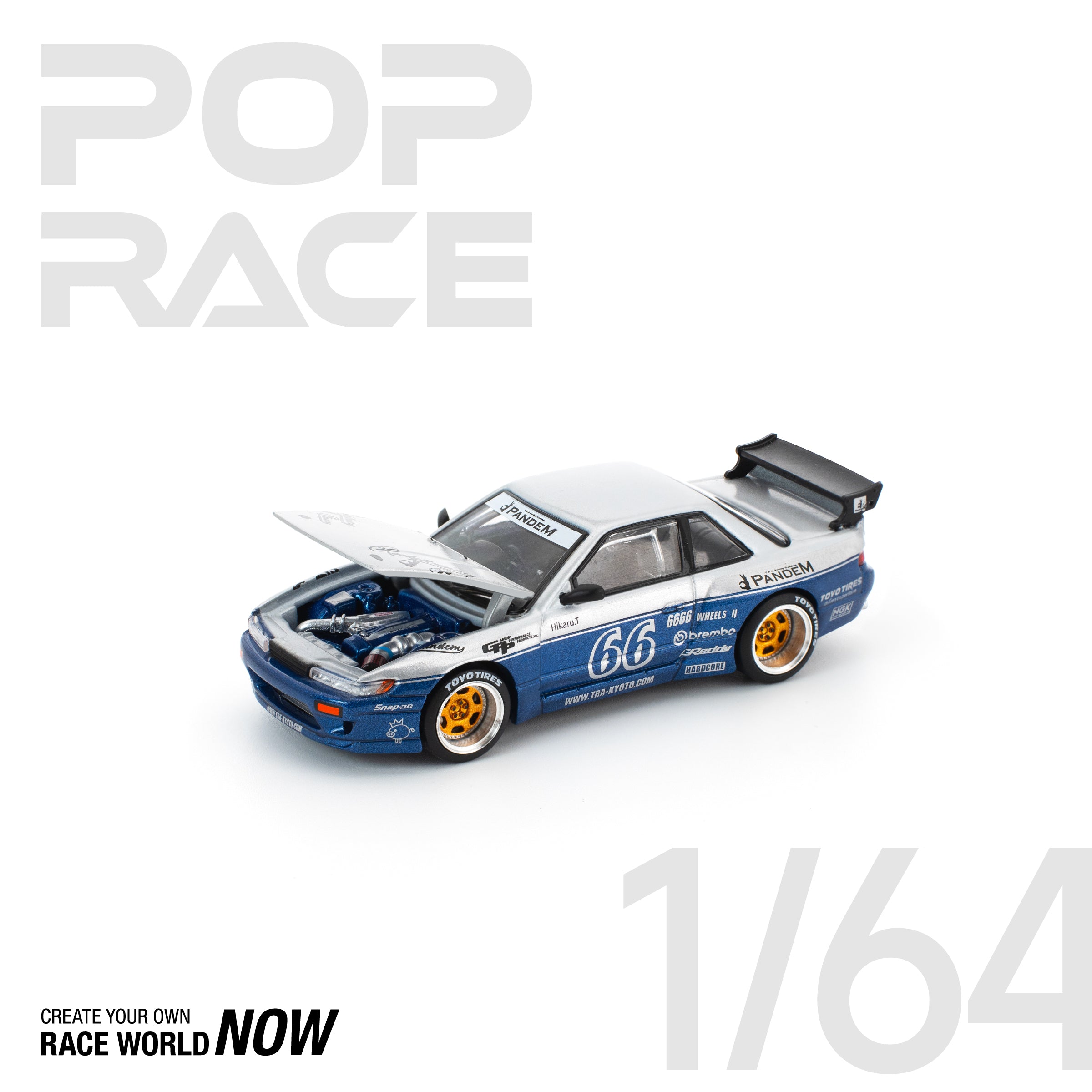POPRACE 1:64 PANDEM NISSAN SILVIA S13 MOONTECH BLUE