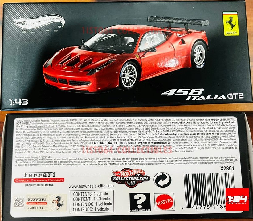Ferrari 458 Italia GT2 Launch Version Red Elite Edition 1/43 by Hotwheels X2861