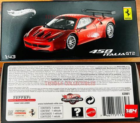 Ferrari 458 Italia GT2 Launch Version Red Elite Edition 1/43 by Hotwheels X2861