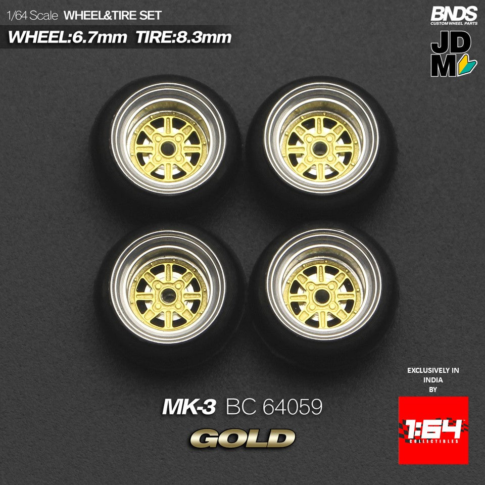 BNDS by Mot Hobby 1/64 Diecast Wheels and Tire Set - Alloy Classic 15-inch/8.3mm | BC64059