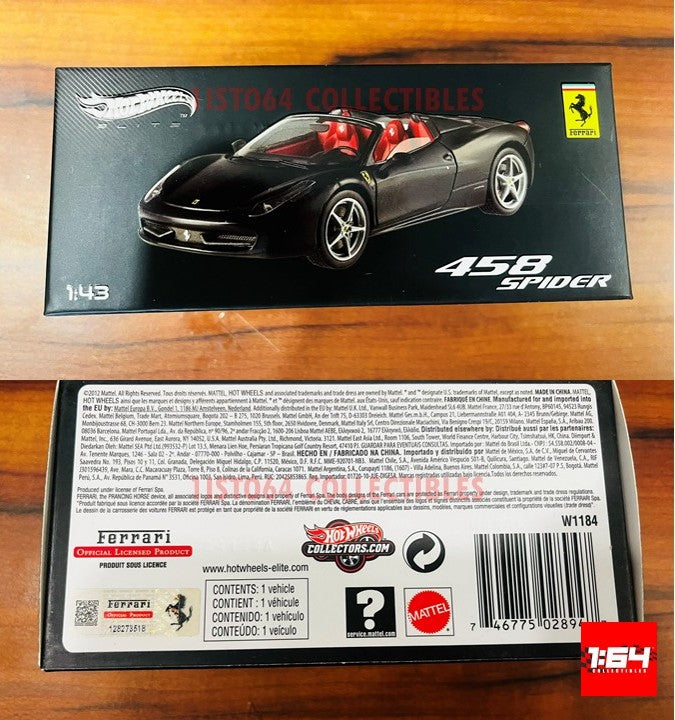 Hotwheels - Elite - Ferrari 458 Italia Spider - 2011 - W1184
