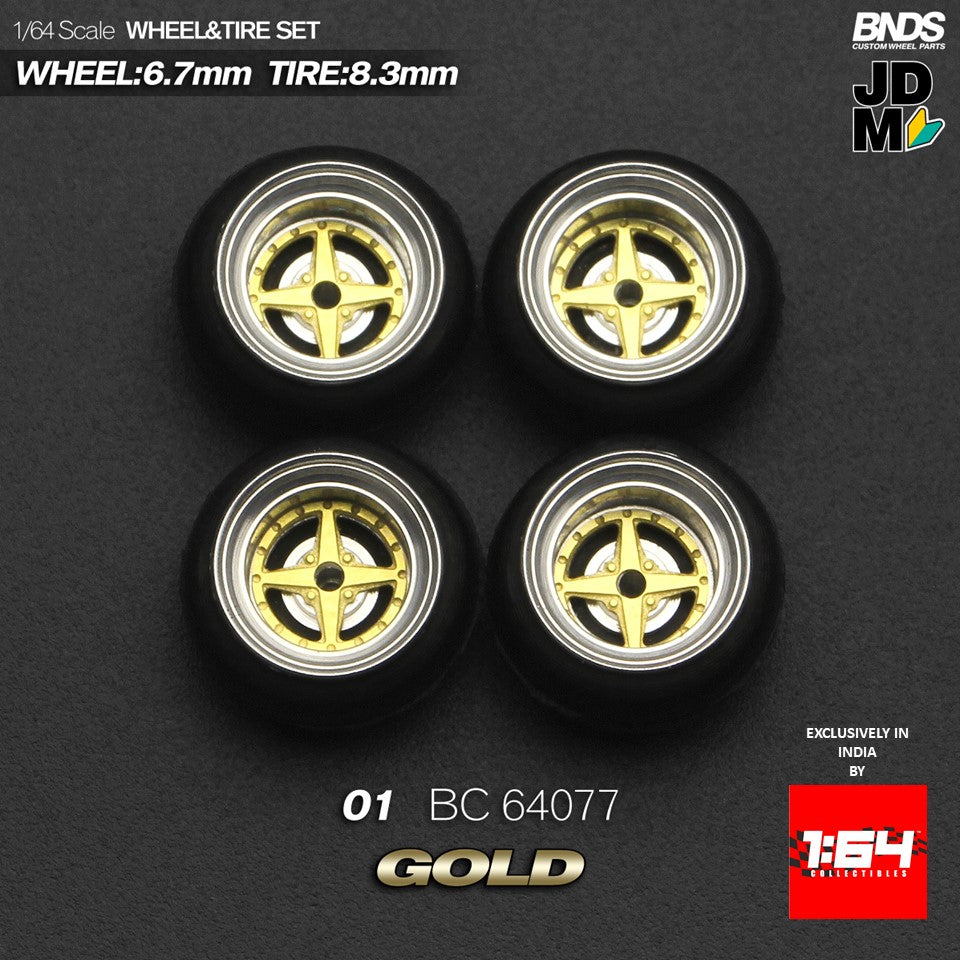 BNDS by Mot Hobby 1/64 Diecast Wheels and Tire Set - Alloy Classic 15-inch/8.3mm | BC64077-BC64078
