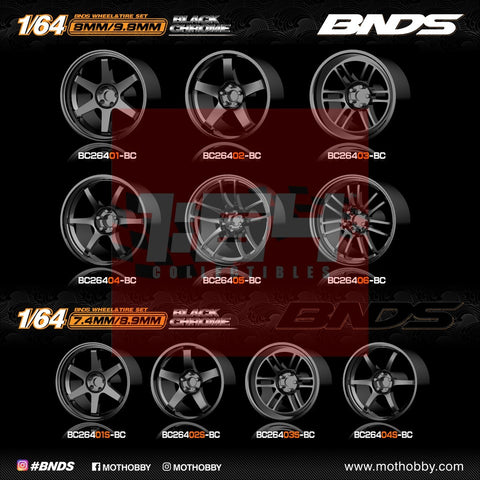 1/64 ABS Plastic Wheel & Tire Set - BNDS | Black Chrome