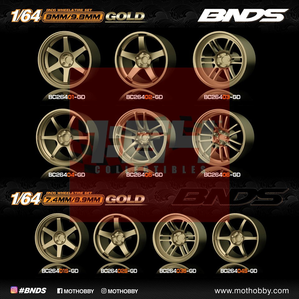 1/64 ABS Plastic Wheel & Tire Set – BNDS | Gold