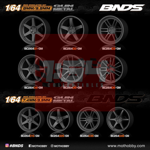 1/64 ABS Plastic Wheel & Tire Set– BNDS | Gun Metal