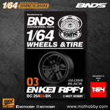 1/64 ABS Plastic Wheel & Tire Set – BNDS | Gloss  Black