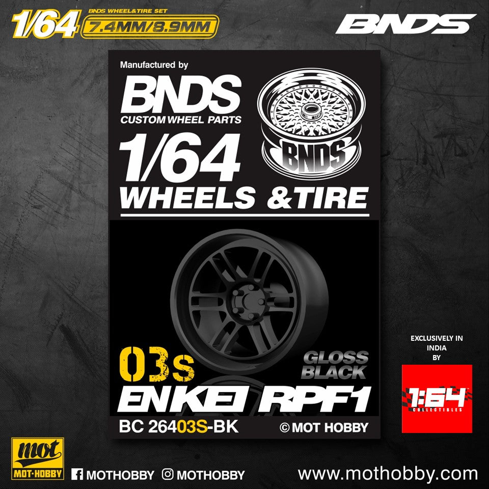 1/64 ABS Plastic Wheel & Tire Set – BNDS | Gloss  Black