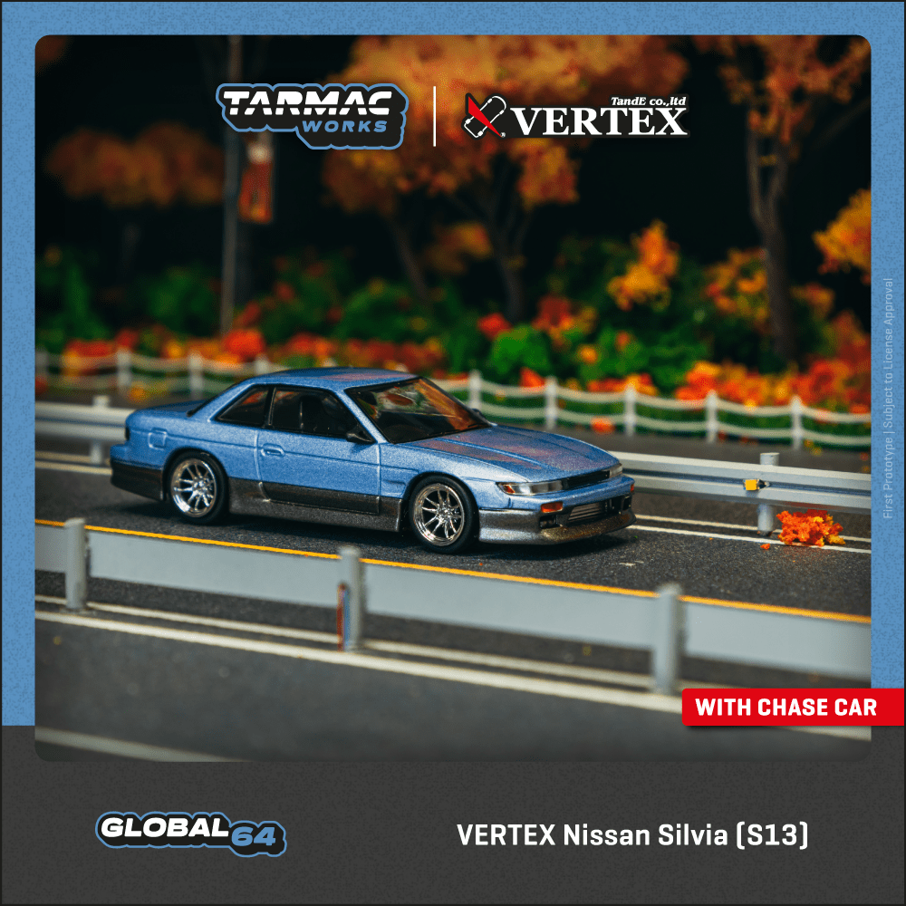 Tarmac Works 1/64 VERTEX Nissan Silvia S13 Blue/Grey - GLOBAL64