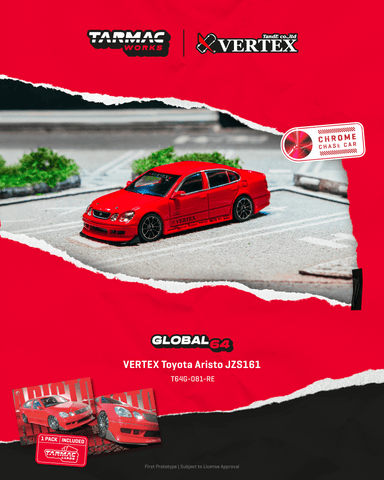 Tarmac Works 1:64 VERTEX Toyota Aristo JZS161 – Red - WITH CARDS