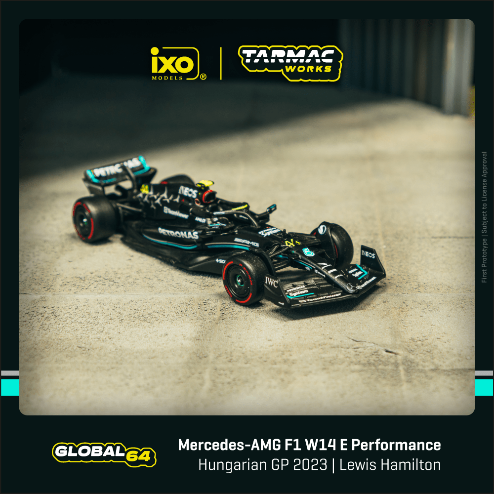 Tarmac Works X iXO Models 1/64 Mercedes-AMG F1 W14 E Performance Hungarian Grand Prix 2023 Pole Position Lewis Hamilton - GLOBAL64
