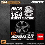 1/64 ABS Plastic Wheel & Tire Set - BNDS | Black Chrome