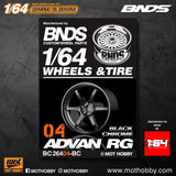 1/64 ABS Plastic Wheel & Tire Set - BNDS | Black Chrome