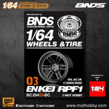 1/64 ABS Plastic Wheel & Tire Set - BNDS | Black Chrome