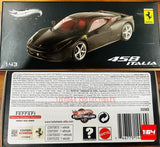 Hot Wheels Elite 1:43 Ferrari 458 Italy Black Matte Interiors Red X5503 - 1ISTO64