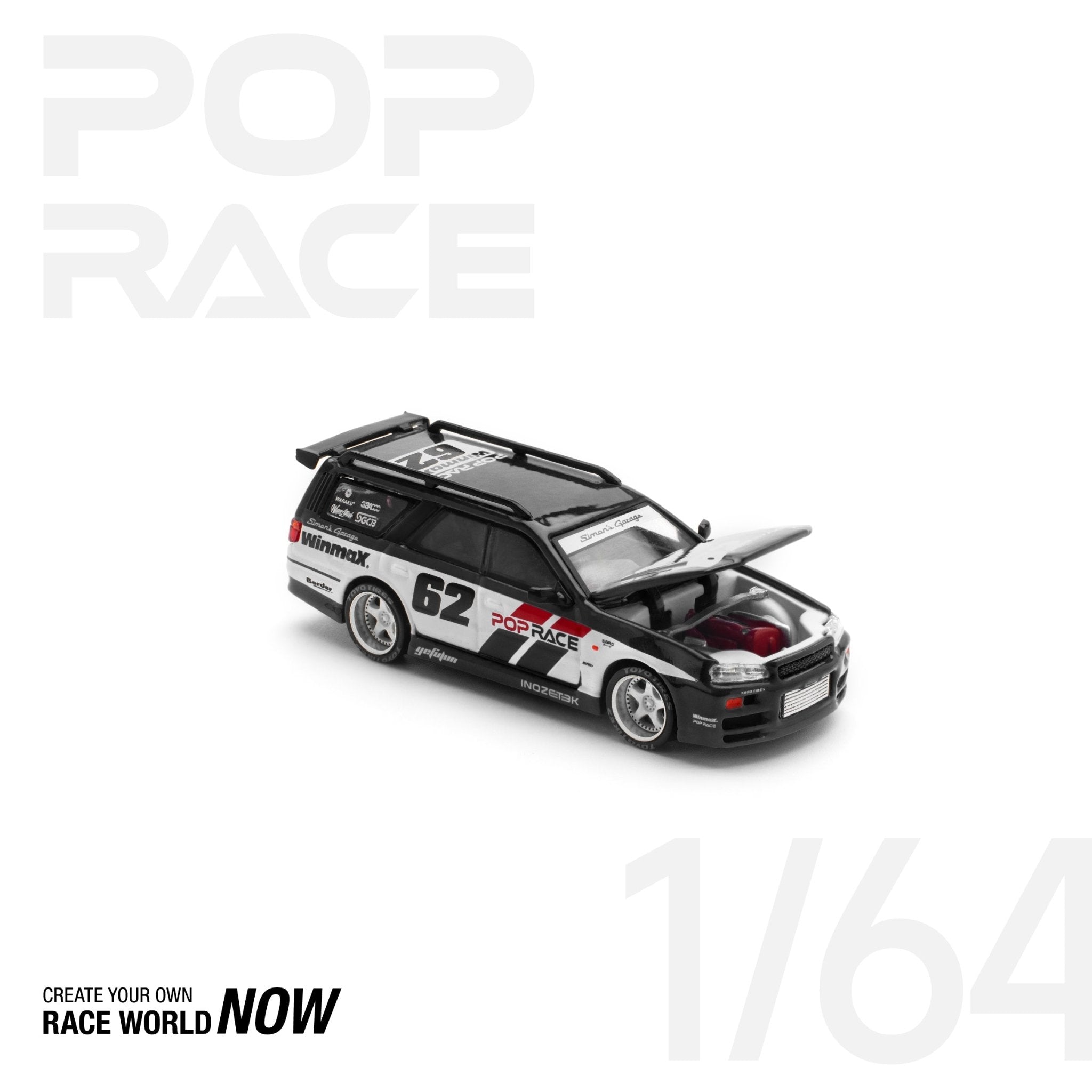 POPRACE 1:64 NISSAN STAGEA SIM0N'S GARAGE 62 - BLACK - 1ISTO64