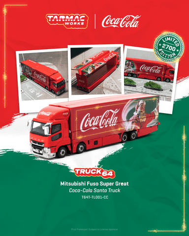 Tarmac Works 1:64 Mitsubishi Fuso Super Great Coca-Cola Santa Truck - 1ISTO64