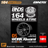 1/64 ABS Plastic Wheel & Tire Set - BNDS | Black Chrome